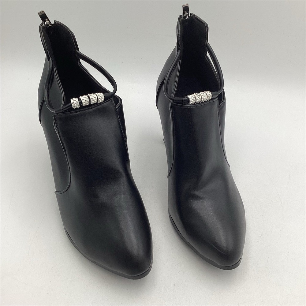 Womens  Black Pointed Toe‎ Ankle Booties Cutout Rhinestone Back Zip